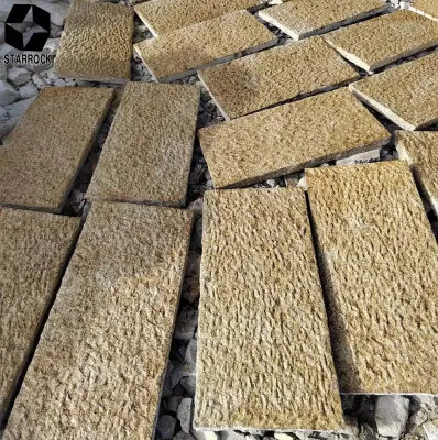 Gelber Granitpflasterstein im antiken Stil mit rauer Oberfläche für Pflastersteine ​​im Außenbereich